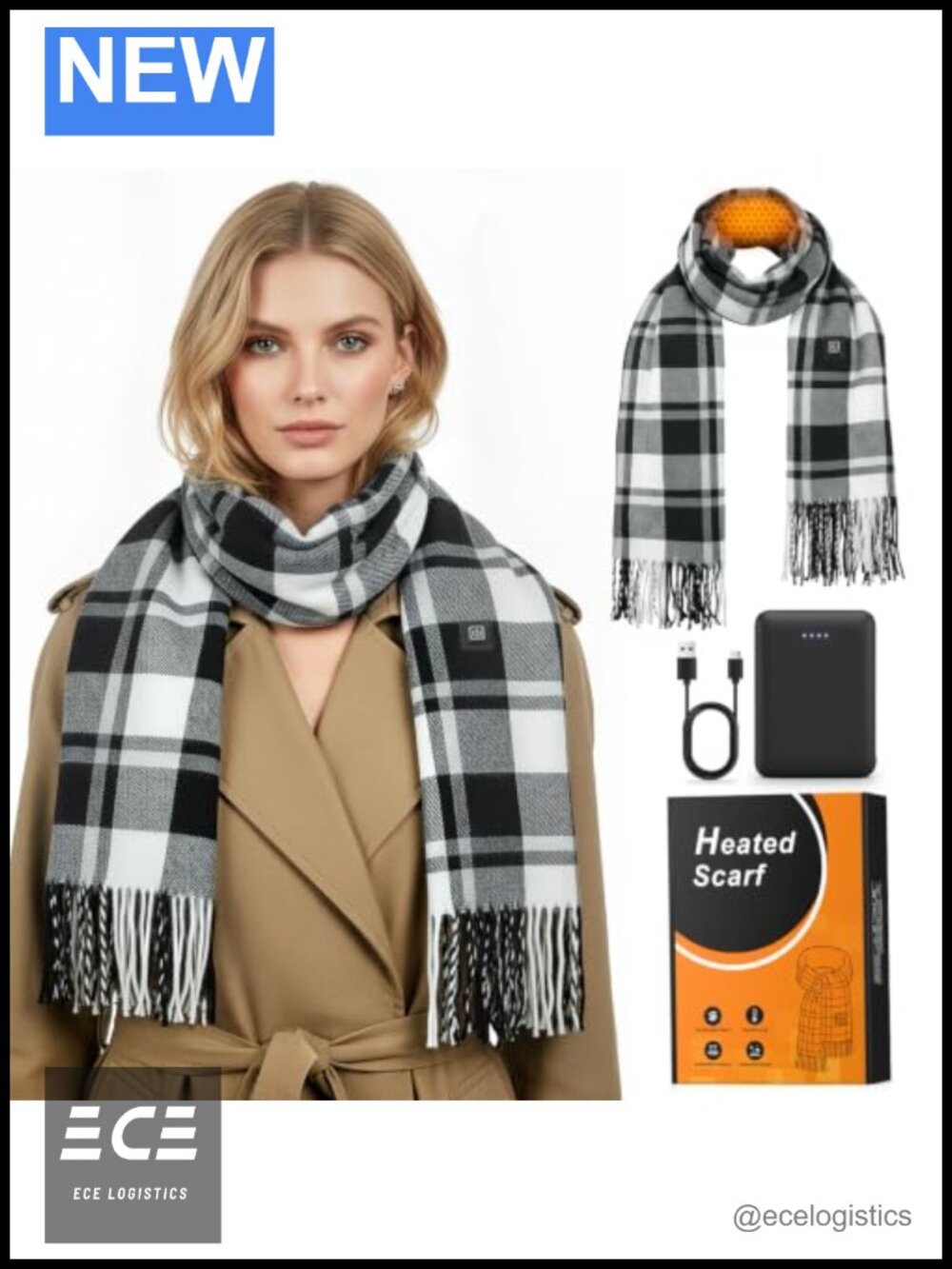 Heated Scarf Rechargeable Electric Neck Warmer 5000mAh Battery 3 Heat Settings
